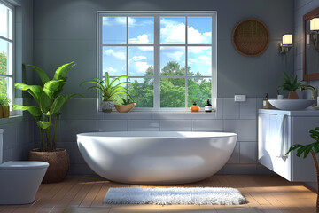 Fototapeta premium Bright White Bathroom with Tub