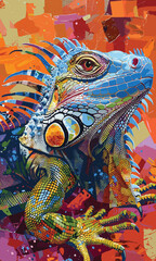 Obraz premium iguana lizard isolated on colorful background, realistic vector illustration