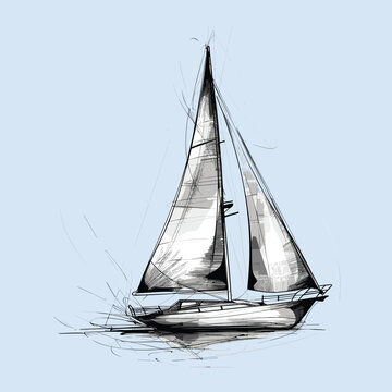 recommend clip art:  Sketch of sailing yacht, yawl hand drawing isolated on light blue background, vector illustration