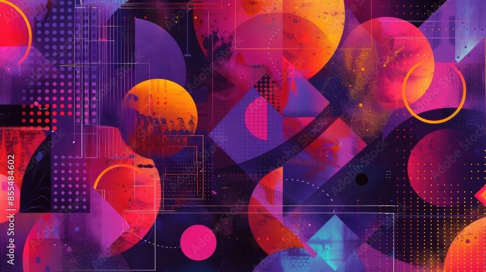 Aufkleber a colorful abstract painting with geometric shapes and a retro futurism style. aig51a.