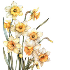 Fototapeta premium Beautiful bouquet of yellow and white daffodils in full bloom, perfect for spring decoration and floral designs.