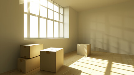 Sunlit Room with Unpacking Boxes