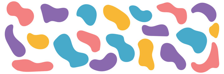 Organic colorful blob shape in boho style. Abstract blob shape. Random abstract liquid organic irregular blotch shapes. Collection of modern forms and Liquid drop or fluid dynamic print.	