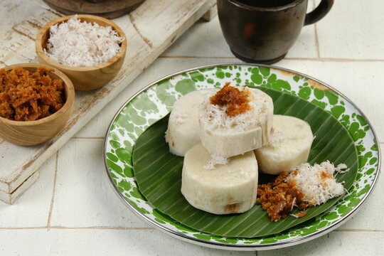 seupan talas or talas kukus is steamed taro ,traditional snack from west java,indonesia.	