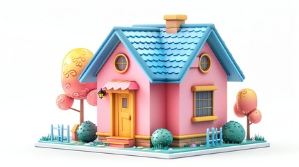 Obraz premium 3d cute house, super minimalist style, white background