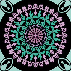 Seamless Pattern Abstract Geometric Mandala Blue and White Background Illustration.