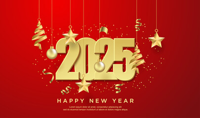 Luxury happy new year 2025 with red background. happy new year 2025.