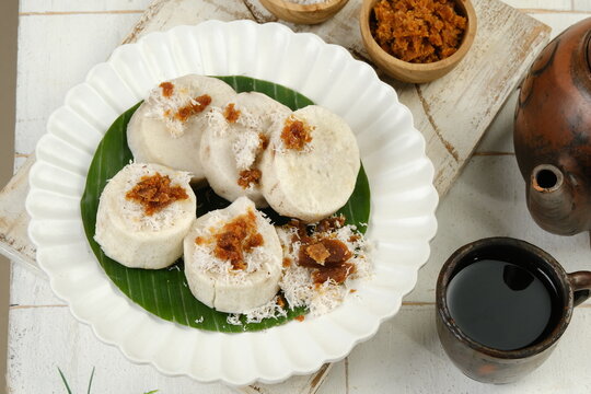 seupan talas or talas kukus is steamed taro ,traditional snack from west java,indonesia.	