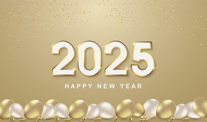 Happy new year 2025. with realistic balloon