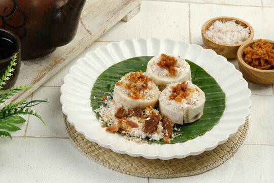 seupan talas or talas kukus is steamed taro ,traditional snack from west java,indonesia.	