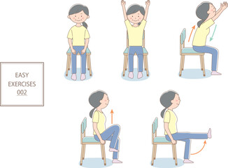 座ってする簡単なストレッチイラストセット002