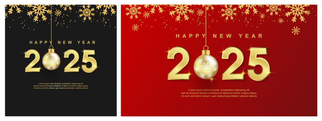 Luxury happy new year 2025. on set square background