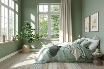 Green Wall Bedroom Interior