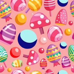 Seamless Pattern, Illustration, Egg, candy, rabbit Easter, Trendy minimalist.
