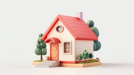 3d cute house, super minimalist style, white background