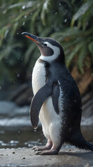 a penguin standing on a rock in the water