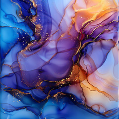 Obraz premium Blue glitter alcohol ink