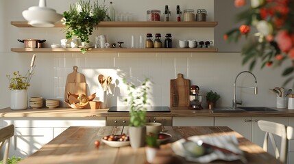 Fresh and cute kitchen, decoration renderings