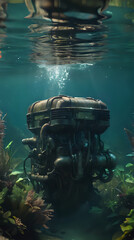 a submarine in the water with a fish in it