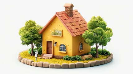3d cute house, super minimalist style, white background