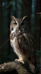 Fototapeta premium a owl sitting on a branch in the woods