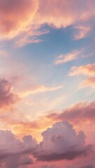 Obraz premium Abstract watercolor clouds in the evening sky, featuring a blend of pink and blue hues, background