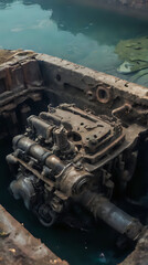 a boat engine that is sitting in the water