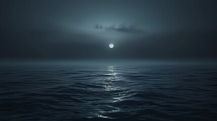 A calm and serene night over the ocean, with the full moon casting its reflection on the gentle waves.