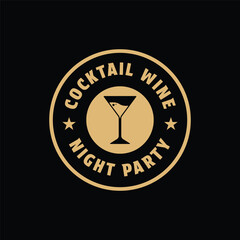 cocktail wine night party logo design vintage retro label circle