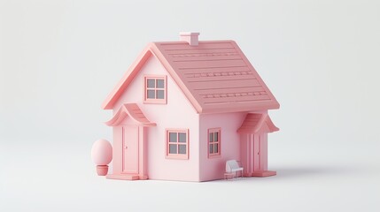 3d cute house, super minimalist style, white background