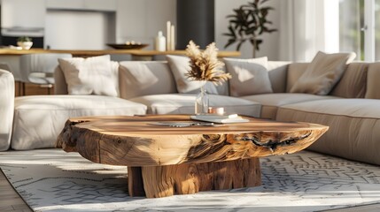 Log style living room, a combination of some modern furniture and solid wood tables and chairs, decoration renderings