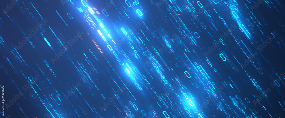 Poster abstract blue digital background with binary code and copy space text for technology, design, and fu