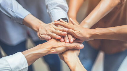 Stack hand of teamwork Corporate Unity and collaboration within the corporate team, reinforcing the idea that success is a collective