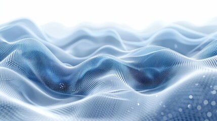 Fototapeta premium Abstract background with digital blue waves and white dots, light gray tones, grid textures and lines