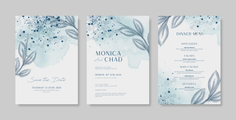 Simple and minimalist wedding invitation template with watercolor texture