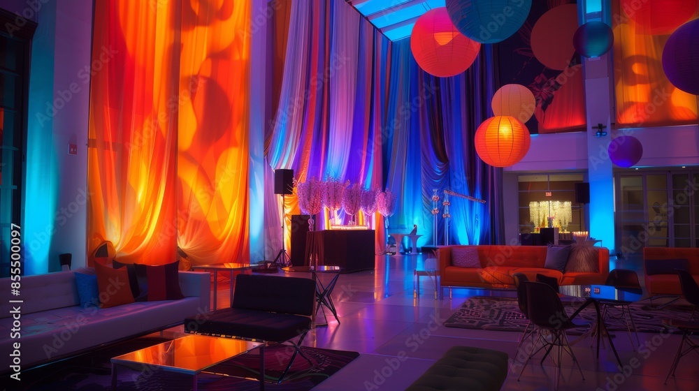 Poster bold abstract color palette setting the mood for a visually striking party