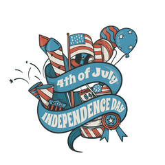 Vibrant 4th of July illustration bursts with patriotism, showcasing fireworks, balloons, and flag