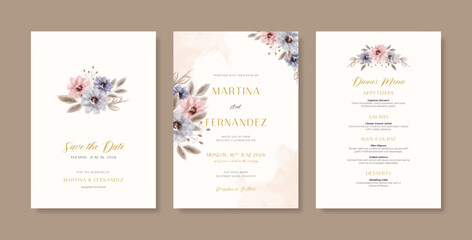 Beautiful wedding invitation template with flower watercolor