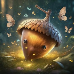 cute snail with a crown in the forest, illustration