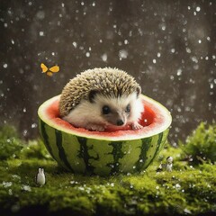 funny hedgehog with a flower on a black background