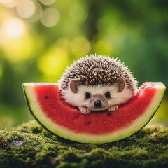 funny hedgehog eating watermelon
