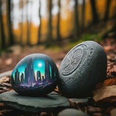 a closeup shot of a beautiful white and yellow ball on a blurred background