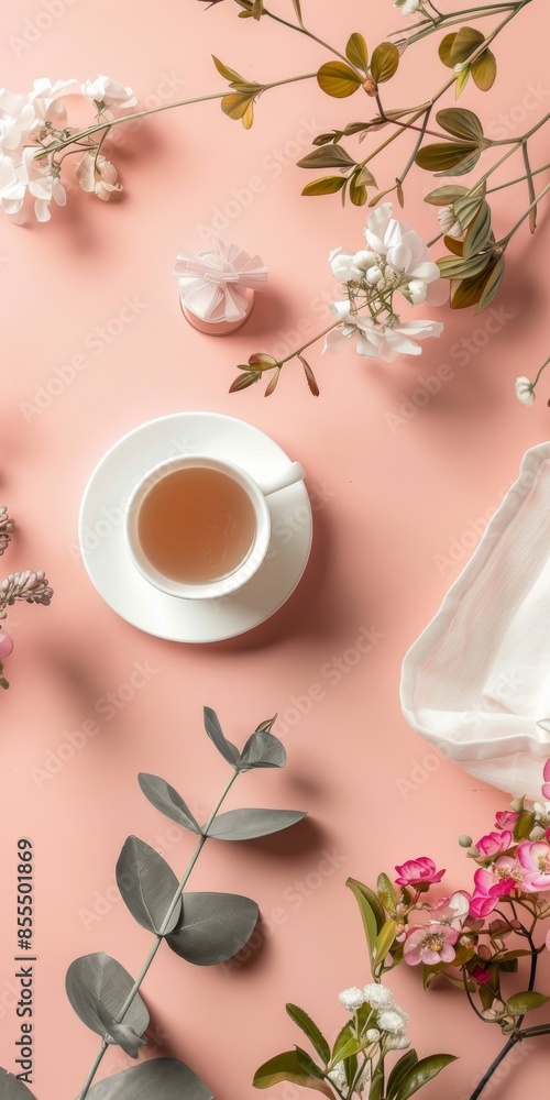 Poster contemporary flat lay scene with customizable mockup elements.