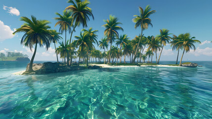 Fototapeta premium Tropical Island Paradise With Palm Trees and Clear Blue Water
