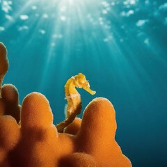 underwater scene with coral reef and sea