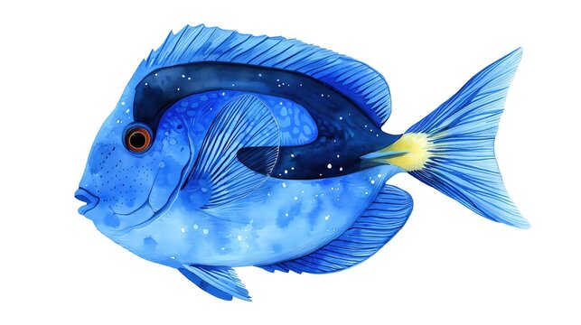 recommend clip art: A blue tang fish clipart, ocean creature element, watercolor illustration, bright blue, isolated on white background