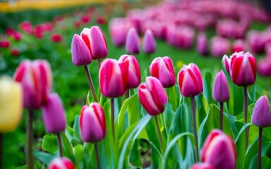 Obraz premium field of pink tulips