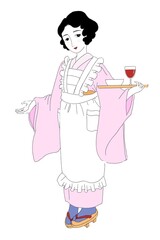 A woman wearing  Japanese traditional costume kimono