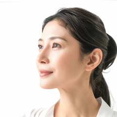 Fototapeta premium 35-39 year old Beauty Japanese Asian women spa skin healthy on 100% isolate white background.