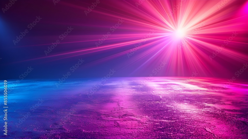 Poster vibrant neon gradient backdrop with abstract light rays for futuristic tech product display